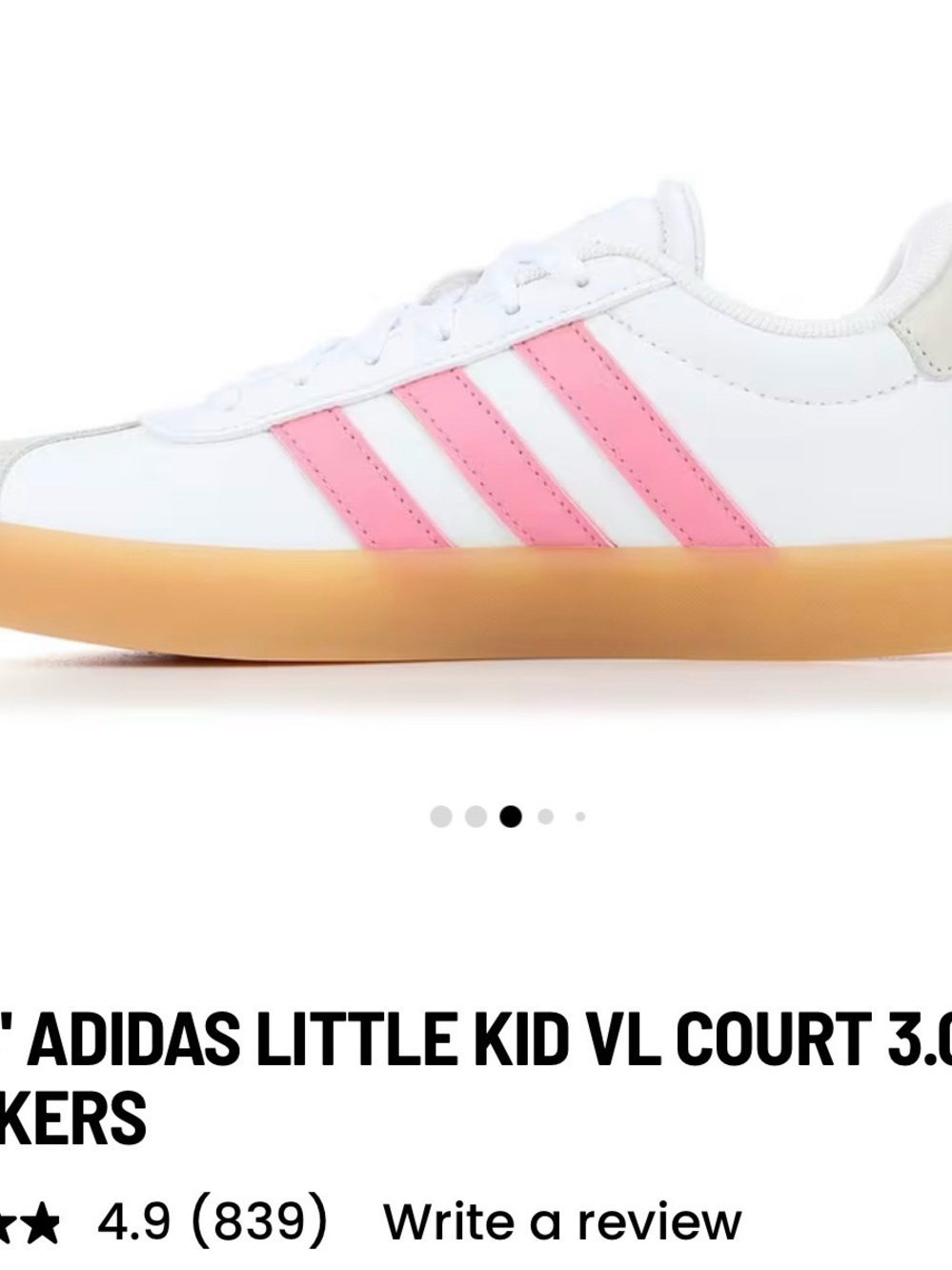 adidas VL court 3.0 White and Pink Low-Top Sneakers with Gum Sole - Picture 2 of 7